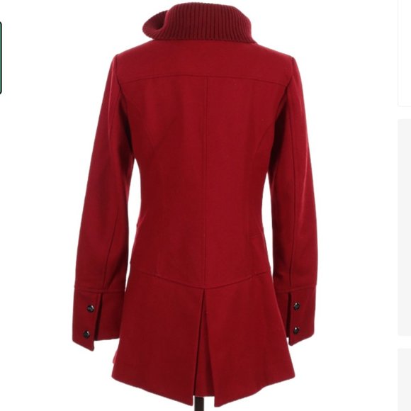 Steve Madden red wool coat -size small - pea coat style w/ detachable cowl neck - Picture 5 of 17